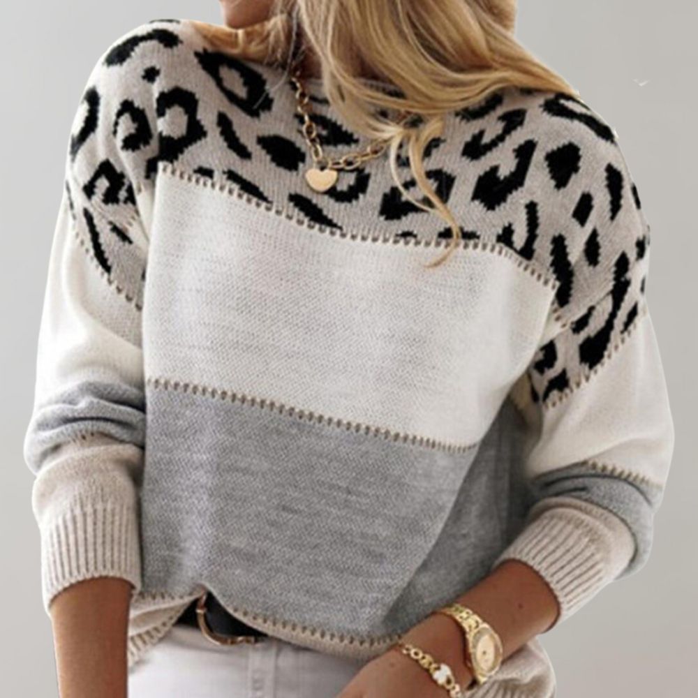 Cheyenne | Leopard Colour Block Knit Sweater