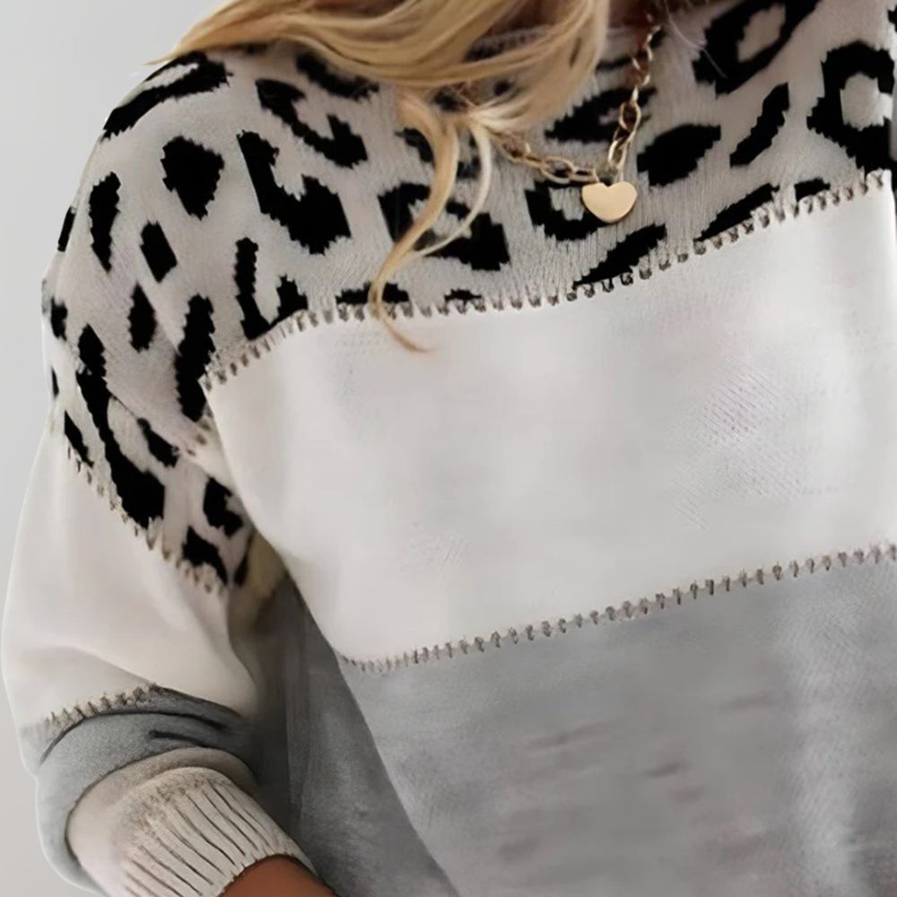 Cheyenne | Leopard Colour Block Knit Sweater