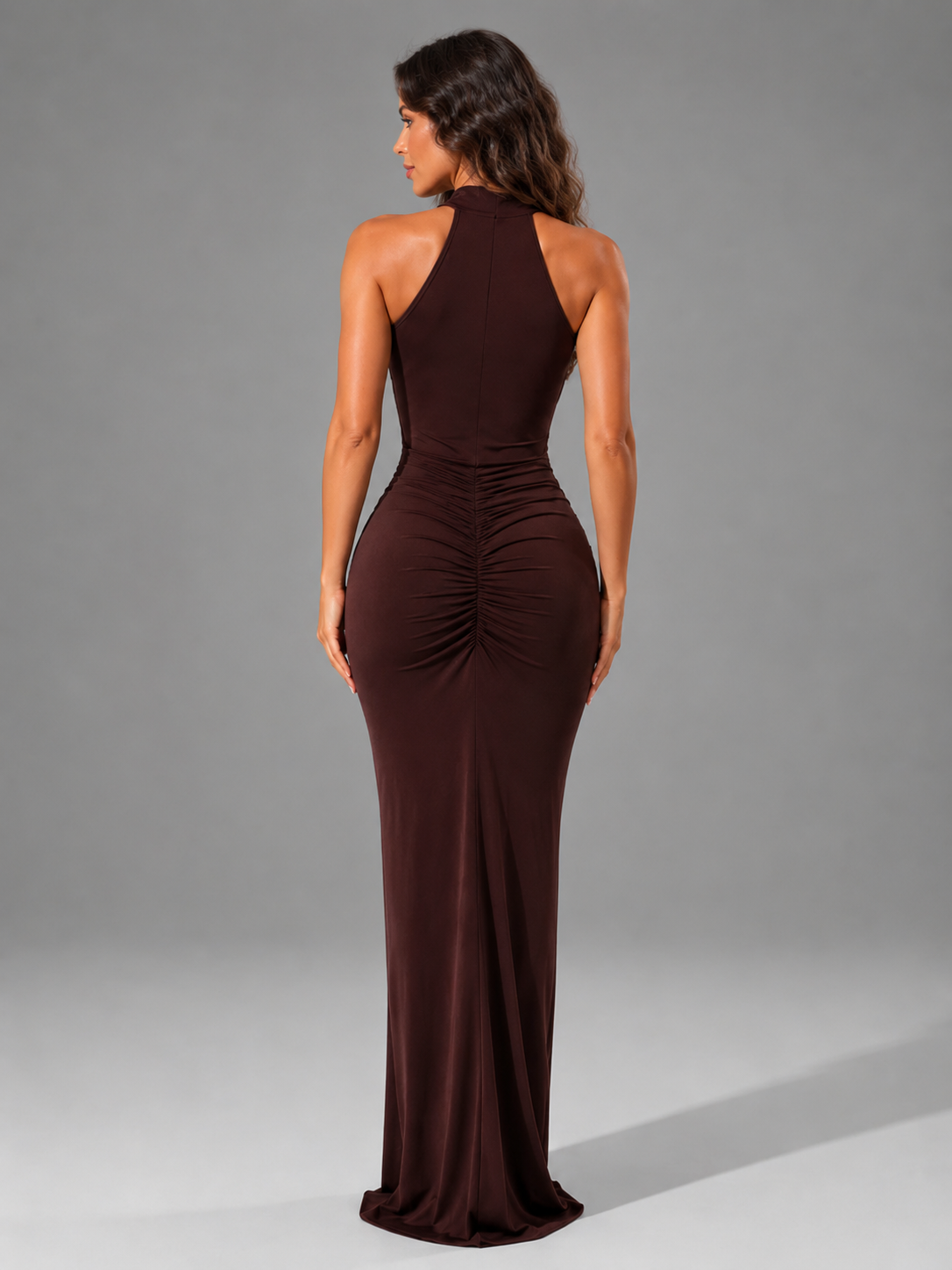 Celeste | Women's Ruched High Neck Maxi Dress