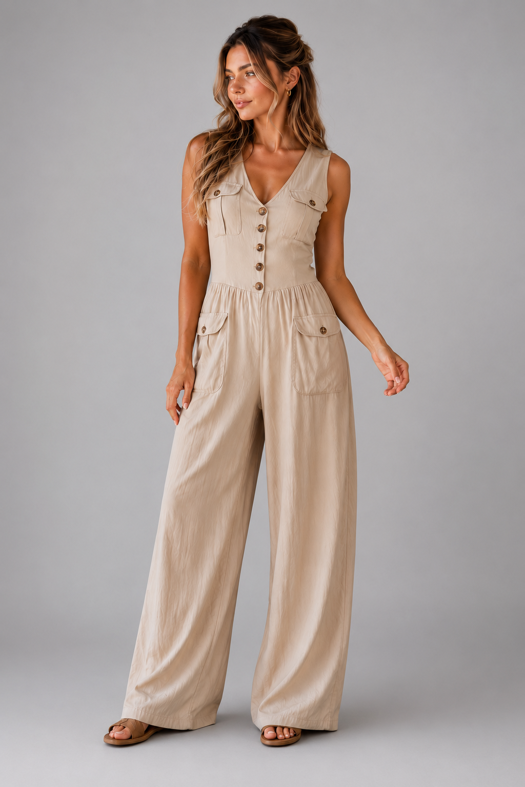 Ombeline | Women's Sleeveless Wide Leg Jumpsuit