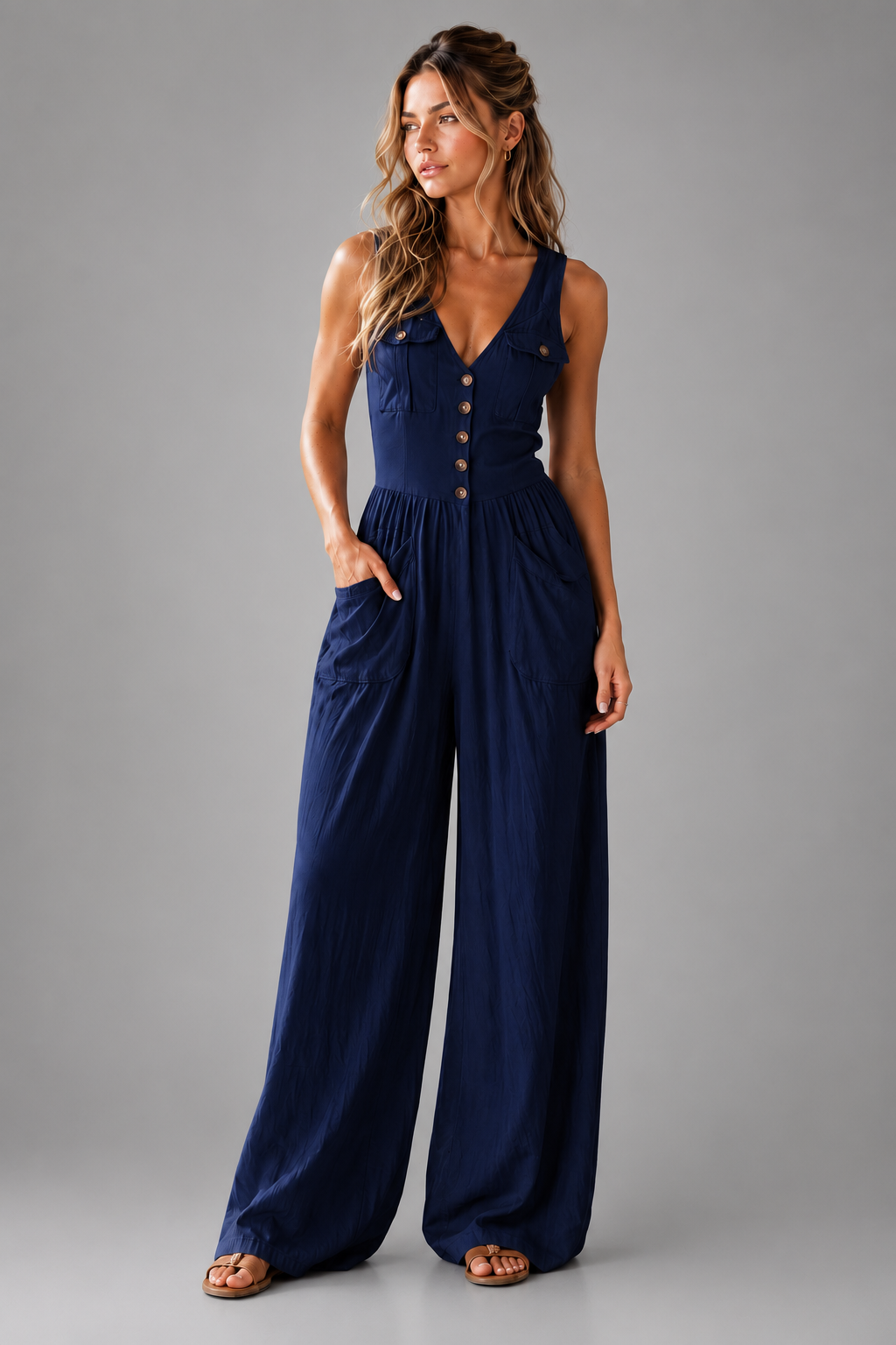 Ombeline | Women's Sleeveless Wide Leg Jumpsuit