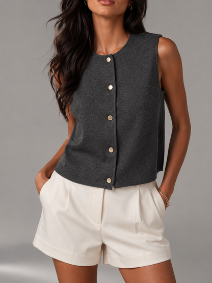 Sylvie | V-Neck Button-Front Sleeveless Knit Vest