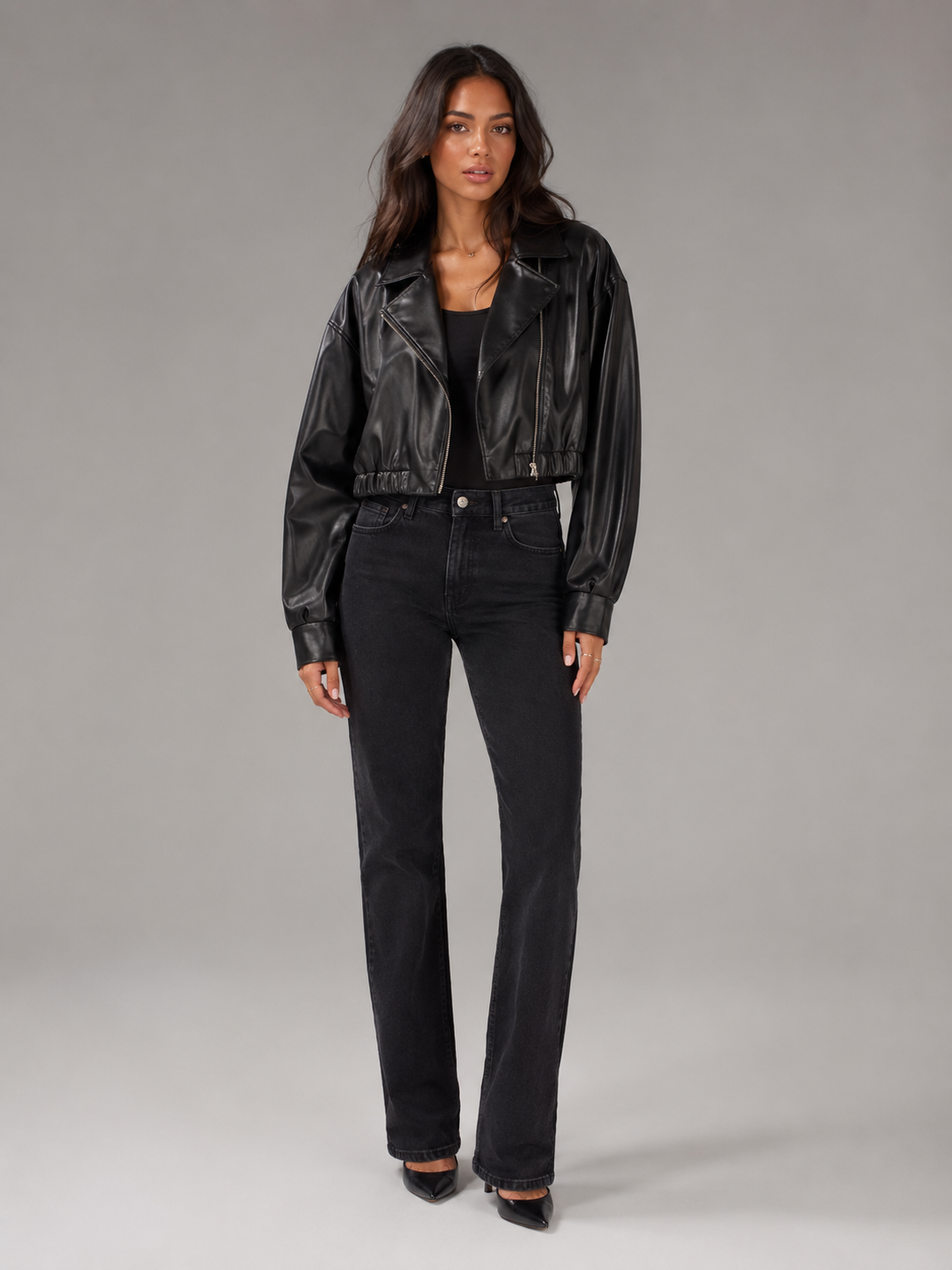 Cosette | Women's Cropped Faux Leather Biker Jacket