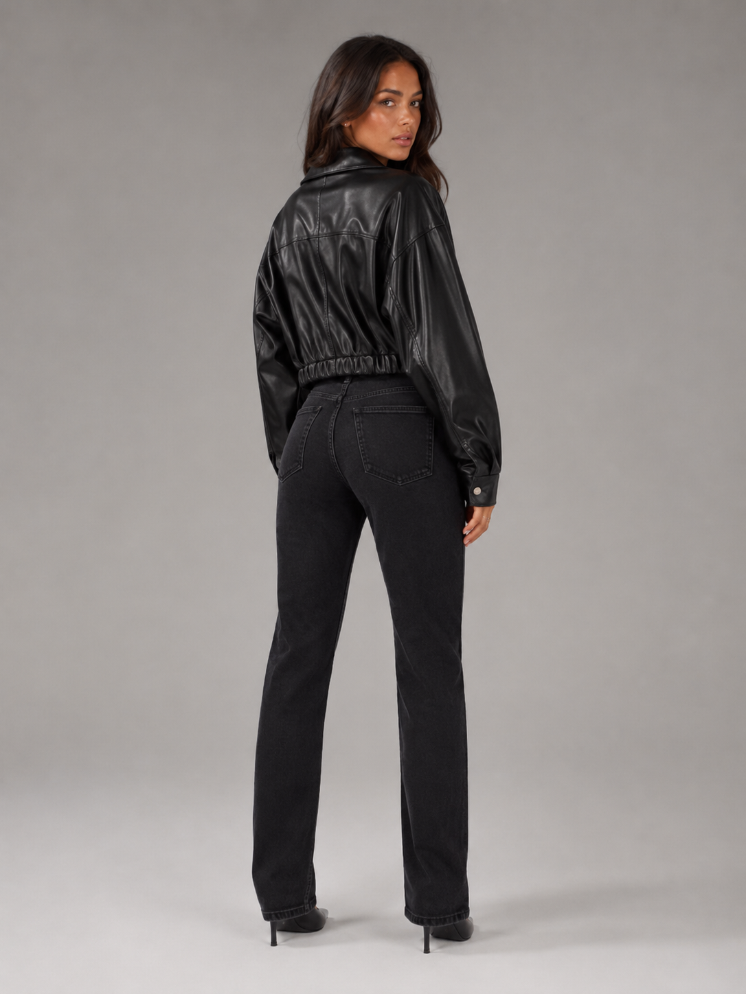 Cosette | Women's Cropped Faux Leather Biker Jacket