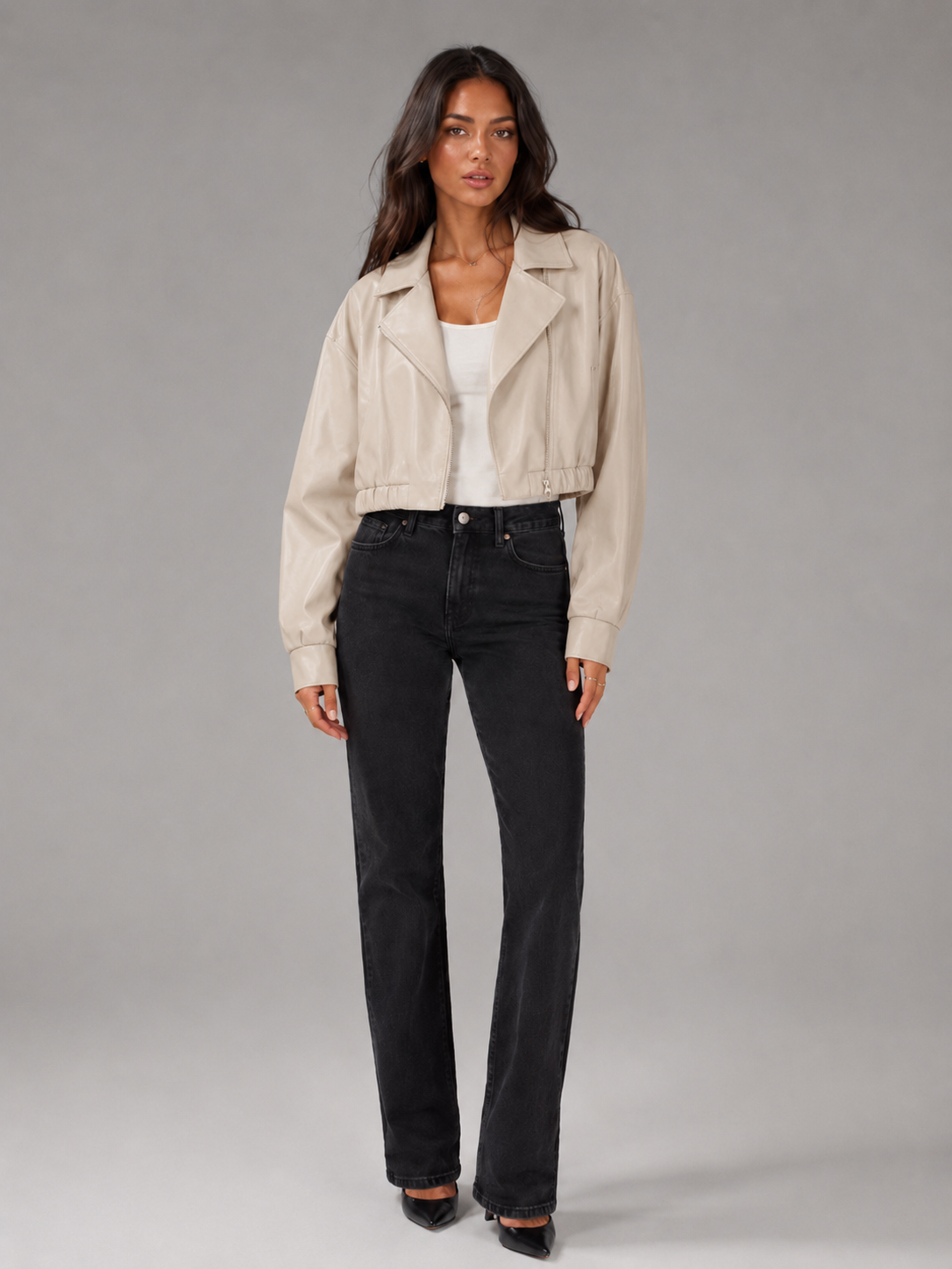 Cosette | Women's Cropped Faux Leather Biker Jacket