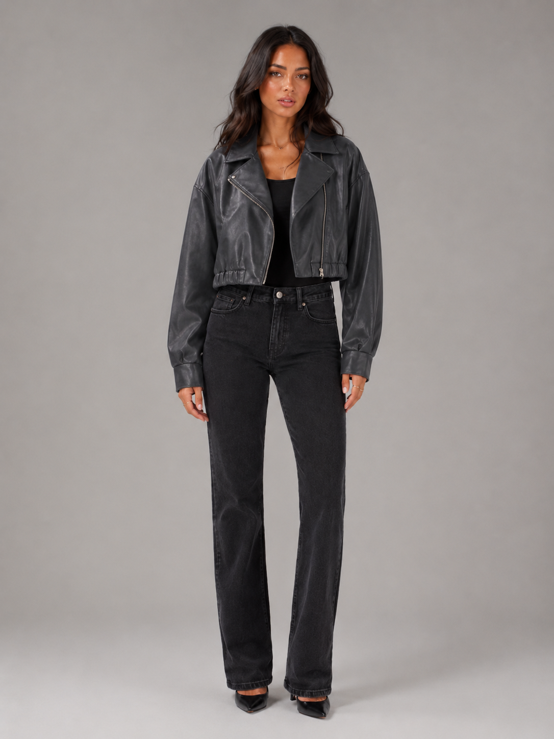 Cosette | Women's Cropped Faux Leather Biker Jacket