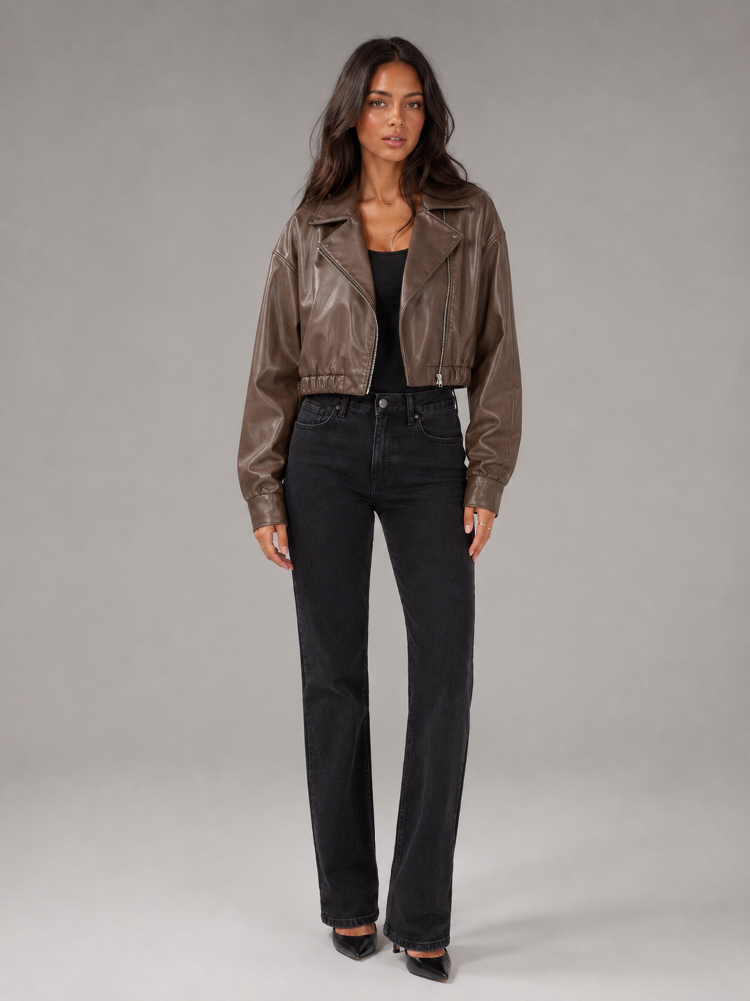 Cosette | Women's Cropped Faux Leather Biker Jacket