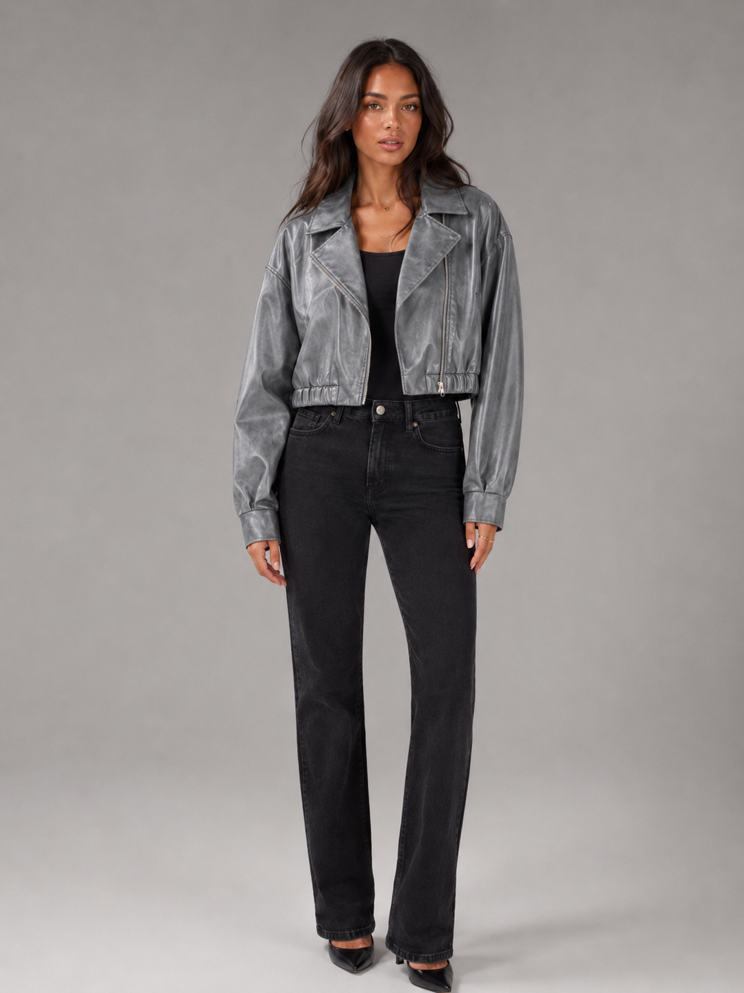 Cosette | Women's Cropped Faux Leather Biker Jacket