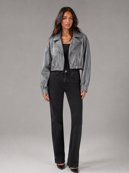 Cosette | Women's Cropped Faux Leather Biker Jacket