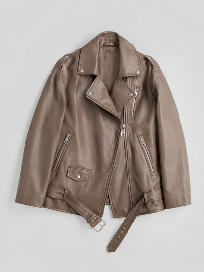 Honorine | Women's Oversized Faux Leather Biker Jacket