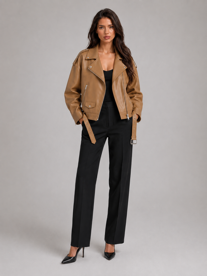 Honorine | Women's Oversized Faux Leather Biker Jacket