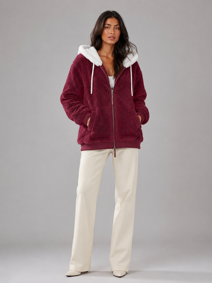 Joelle | Sherpa Fleece Zip-Up Hooded Jacket