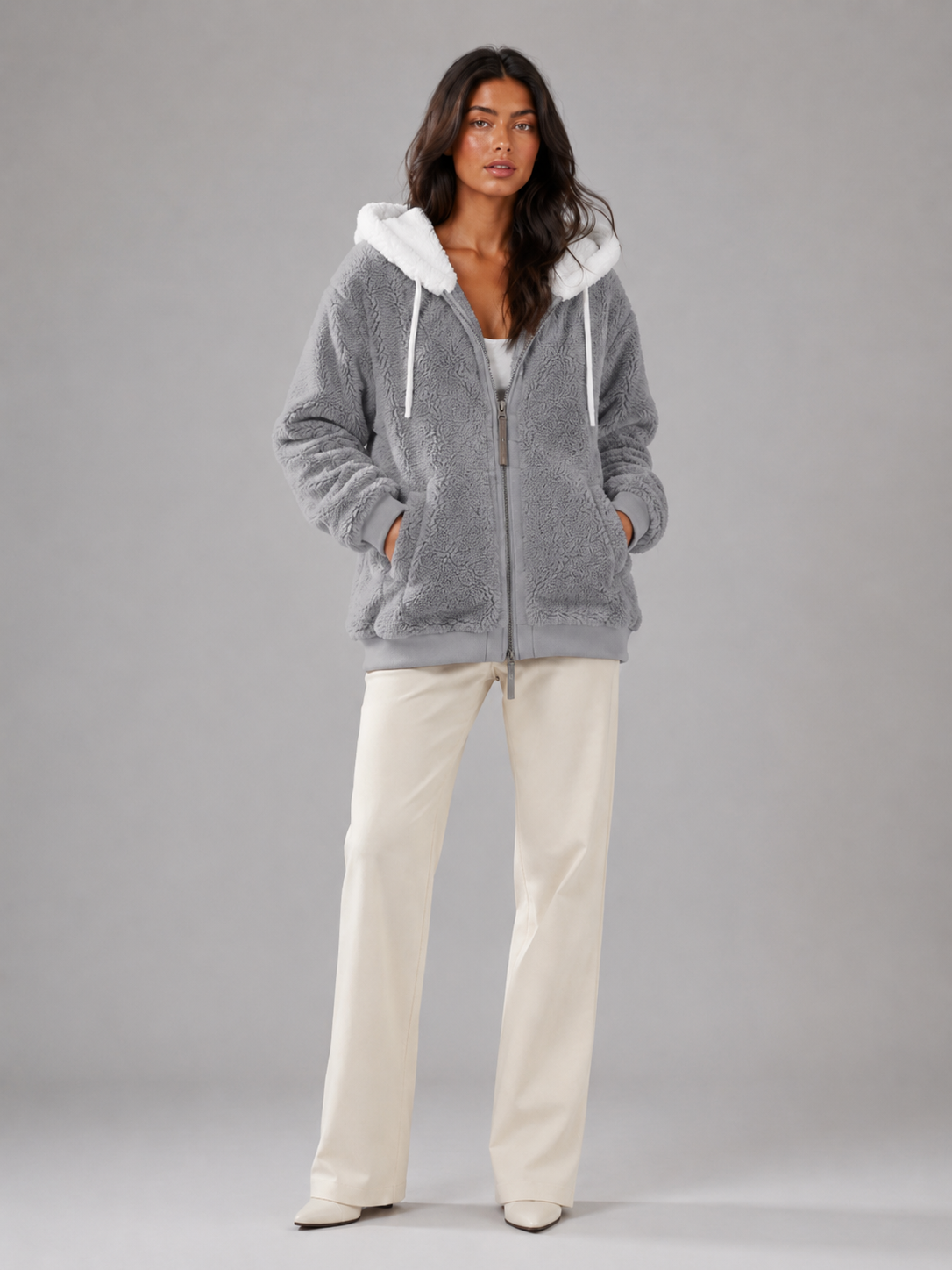 Joelle | Sherpa Fleece Zip-Up Hooded Jacket