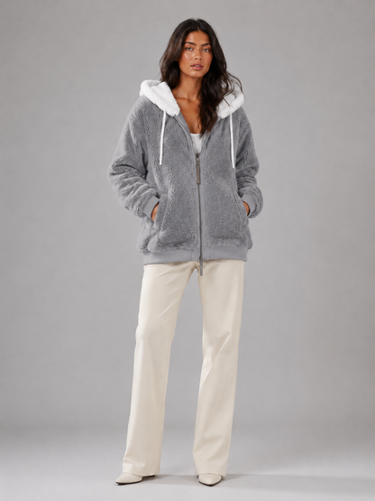 Joelle | Sherpa Fleece Zip-Up Hooded Jacket