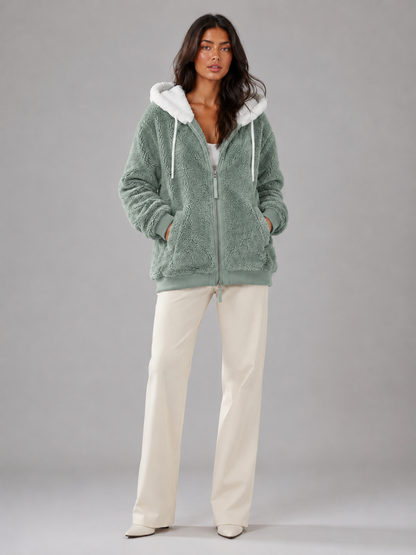 Joelle | Sherpa Fleece Zip-Up Hooded Jacket