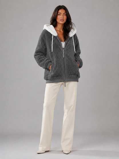 Joelle | Sherpa Fleece Zip-Up Hooded Jacket