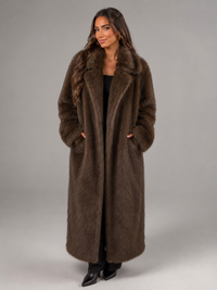 Celestine | Oversized Collar Full-Length Faux Fur Coat