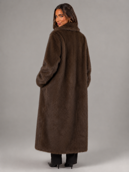 Celestine | Oversized Collar Full-Length Faux Fur Coat