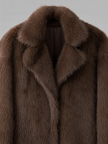 Celestine | Oversized Collar Full-Length Faux Fur Coat