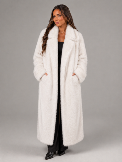 Celestine | Oversized Collar Full-Length Faux Fur Coat