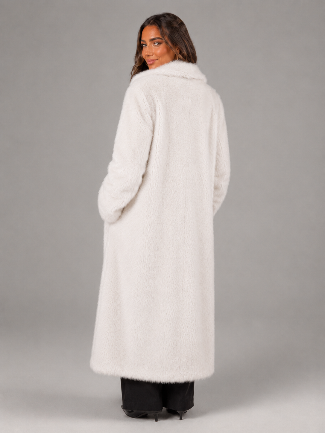 Celestine | Oversized Collar Full-Length Faux Fur Coat