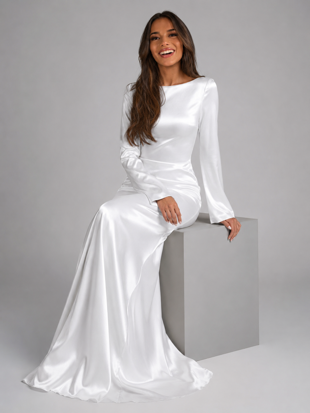 Coraline | Satin Long Sleeve Maxi Dress