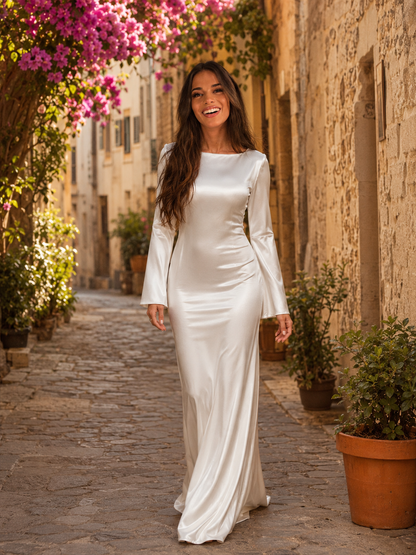 Coraline | Satin Long Sleeve Maxi Dress