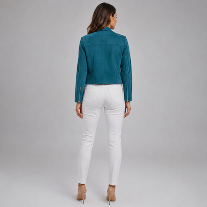 Delphine | Suede-Effect Asymmetric Zip Moto Jacket