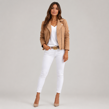 Delphine | Suede-Effect Asymmetric Zip Moto Jacket