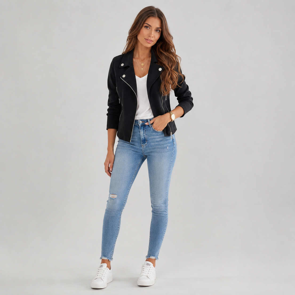Delphine | Suede-Effect Asymmetric Zip Moto Jacket