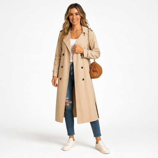 Lunara | Long Trench Coat in Belted Urban Style