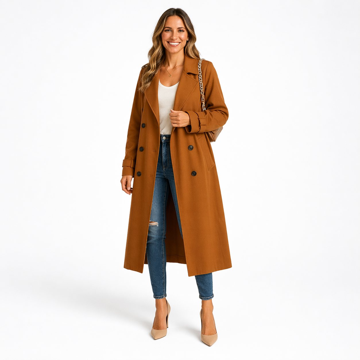 Lunara | Long Trench Coat in Belted Urban Style