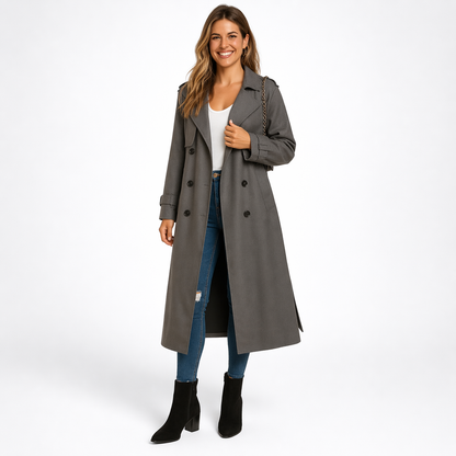 Lunara | Long Trench Coat in Belted Urban Style