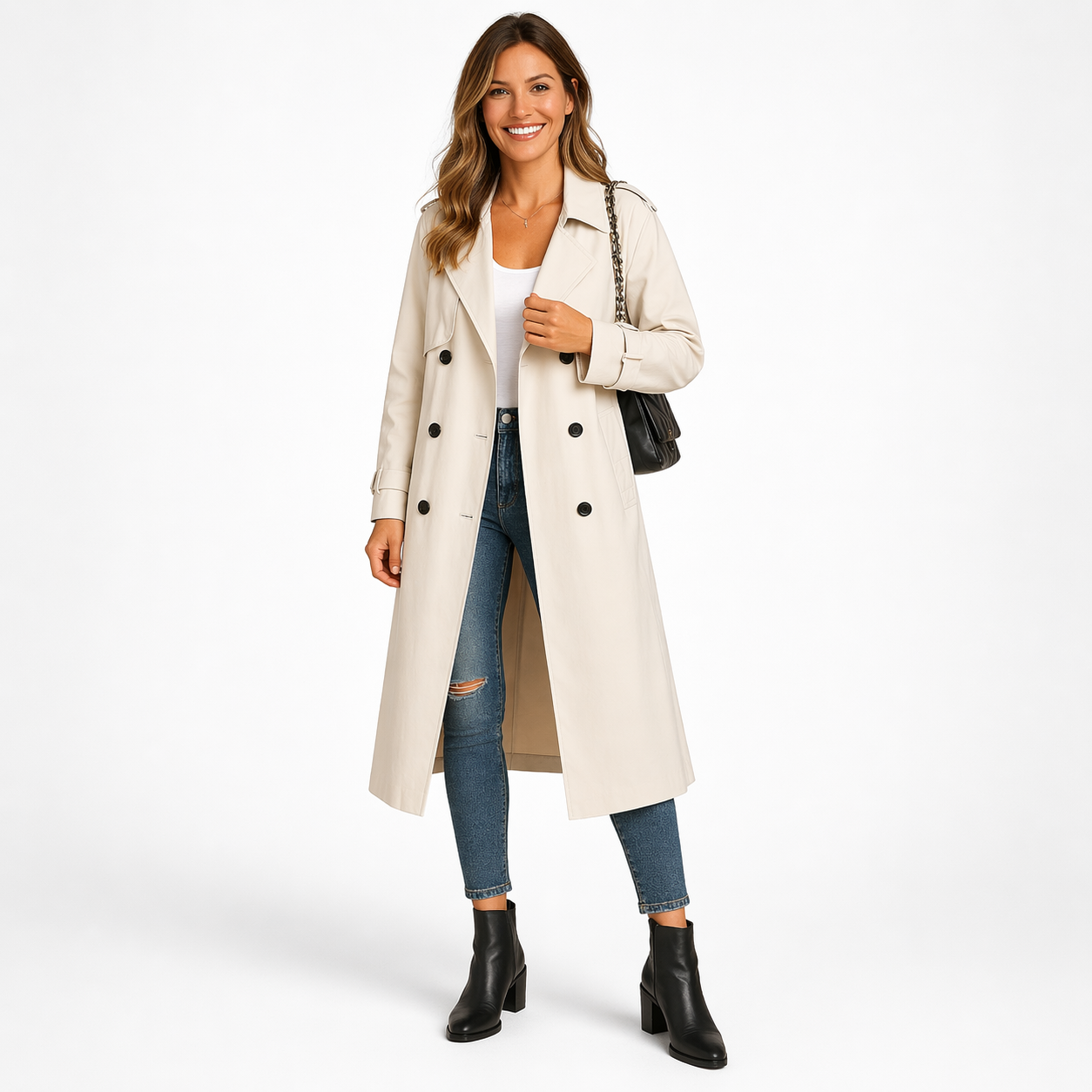 Lunara | Long Trench Coat in Belted Urban Style