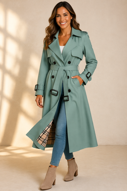 Celoura | Classic Double Breasted Trench Coat with Belt