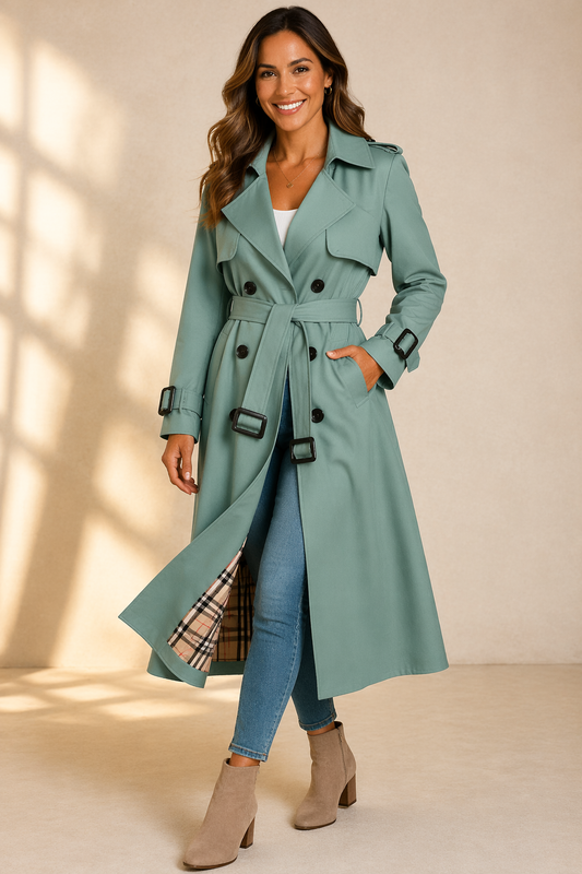 Celoura | Classic Double Breasted Trench Coat with Belt