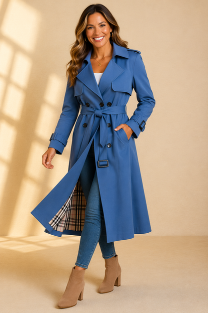 Celoura | Classic Double Breasted Trench Coat with Belt