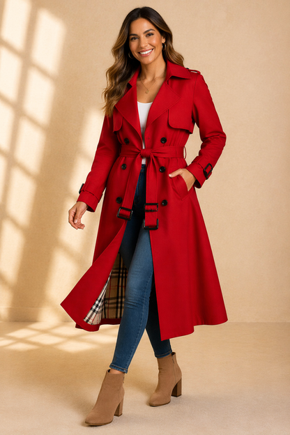Celoura | Classic Double Breasted Trench Coat with Belt
