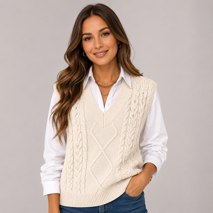 Antoinette | V-Neck Ribbed Sleeveless Knit Waistcoat