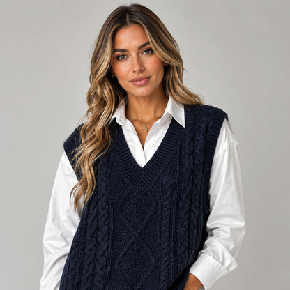 Antoinette | V-Neck Ribbed Sleeveless Knit Waistcoat