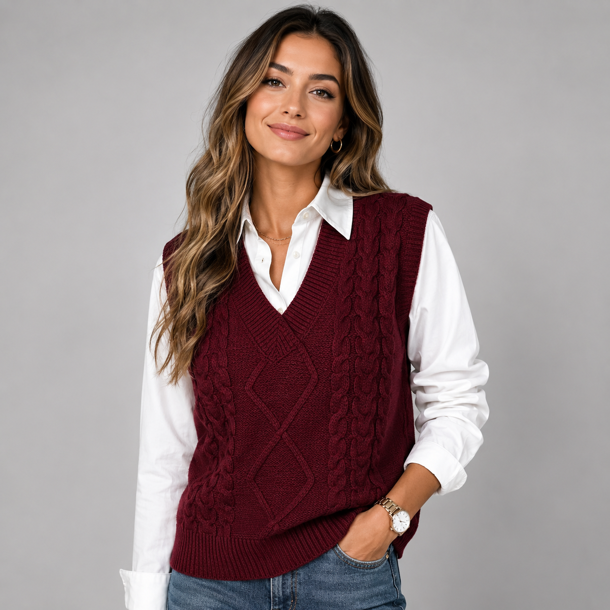 Antoinette | V-Neck Ribbed Sleeveless Knit Waistcoat