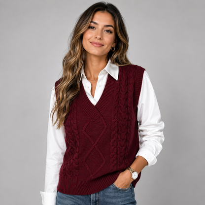 Antoinette | V-Neck Ribbed Sleeveless Knit Waistcoat