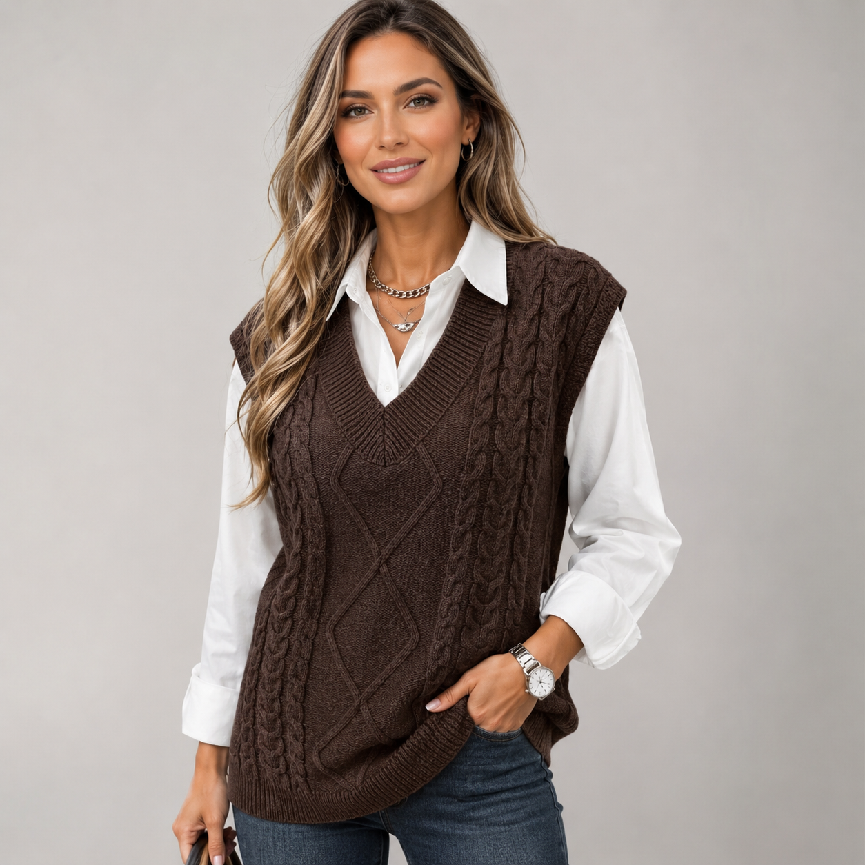 Antoinette | V-Neck Ribbed Sleeveless Knit Waistcoat