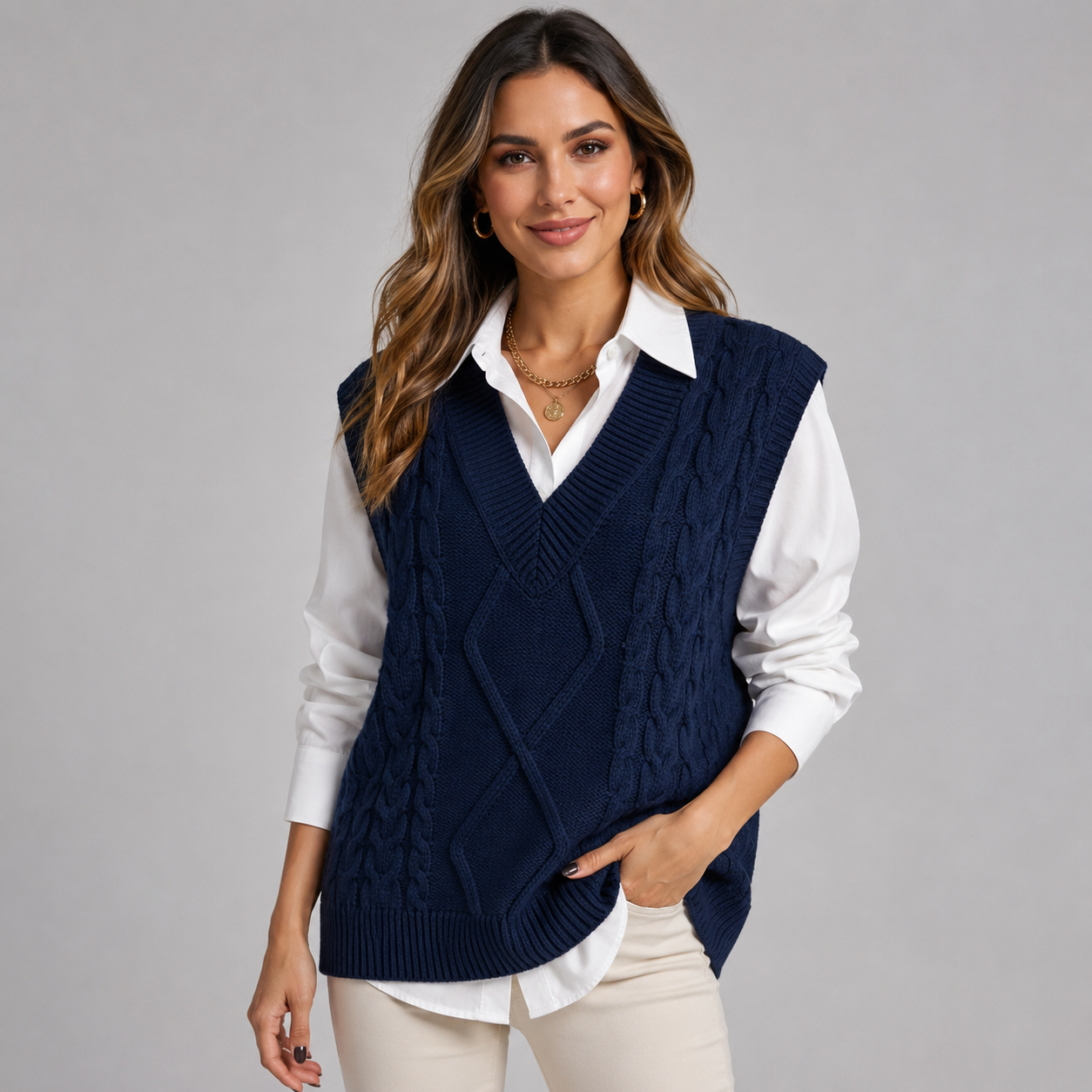 Antoinette | V-Neck Ribbed Sleeveless Knit Waistcoat