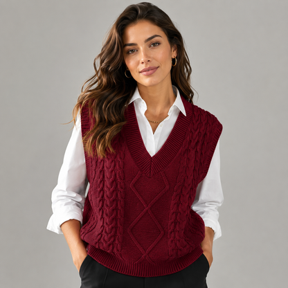 Antoinette | V-Neck Ribbed Sleeveless Knit Waistcoat