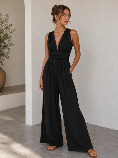 Odette | V-Neck Sleeveless Wide-Leg Jumpsuit