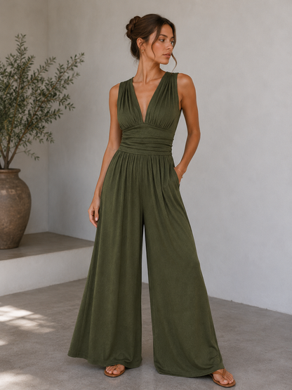 Odette | V-Neck Sleeveless Wide-Leg Jumpsuit