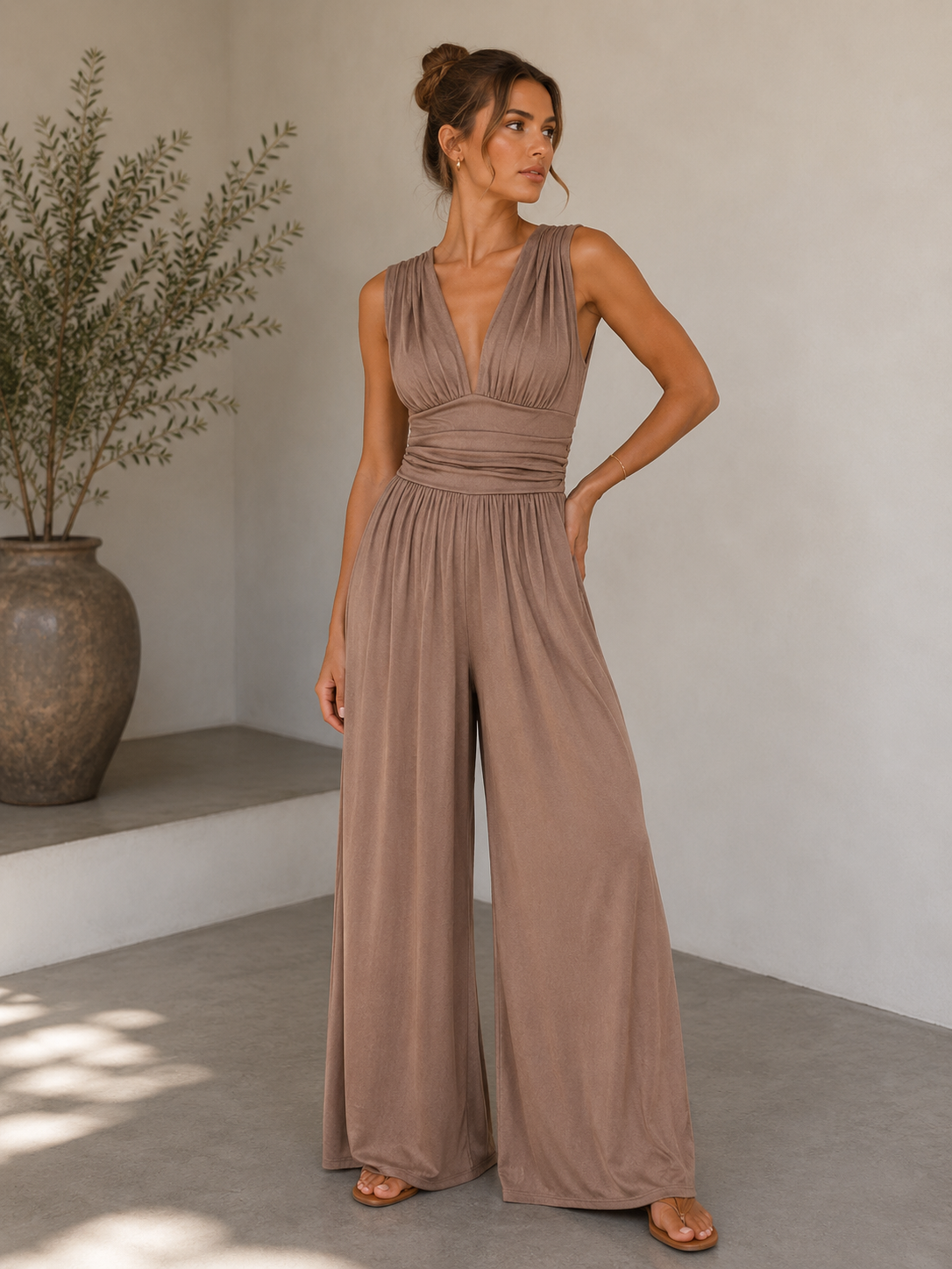 Odette | V-Neck Sleeveless Wide-Leg Jumpsuit