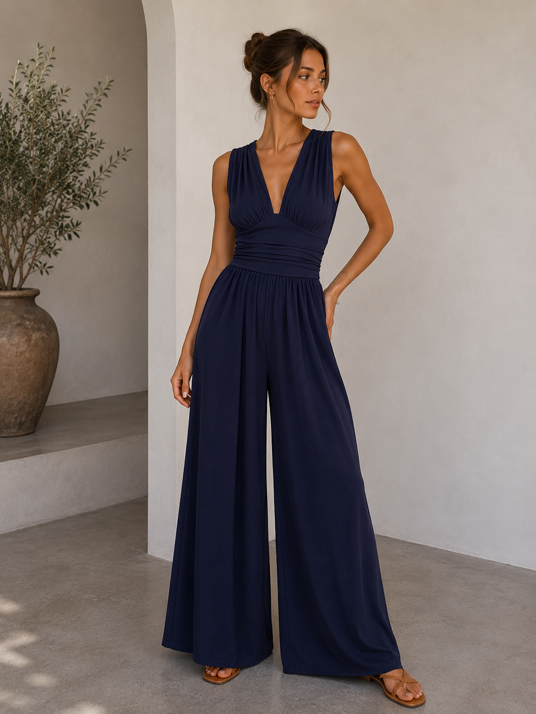 Odette | V-Neck Sleeveless Wide-Leg Jumpsuit