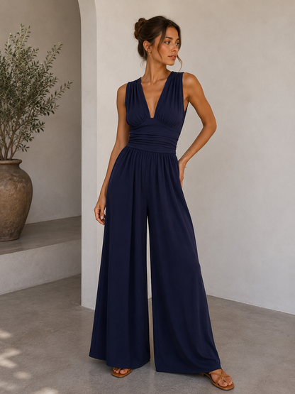 Odette | V-Neck Sleeveless Wide-Leg Jumpsuit
